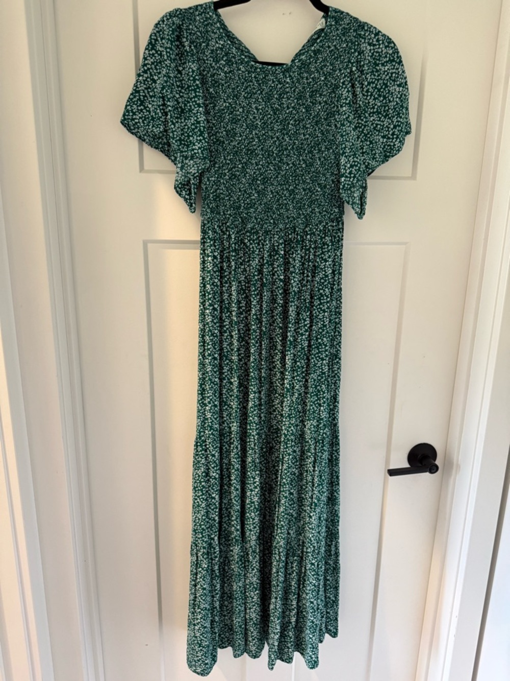 In loom Teal Green Floral Maxi Dress with Flutter Sleeves